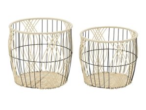 S/2 ΚΑΛΑΘΙ ΜΕΤΑΛ/RATTAN ΜΑΥΡΟ/NATURAL Φ38Χ34 Inart 3-70-739-0066 0x0